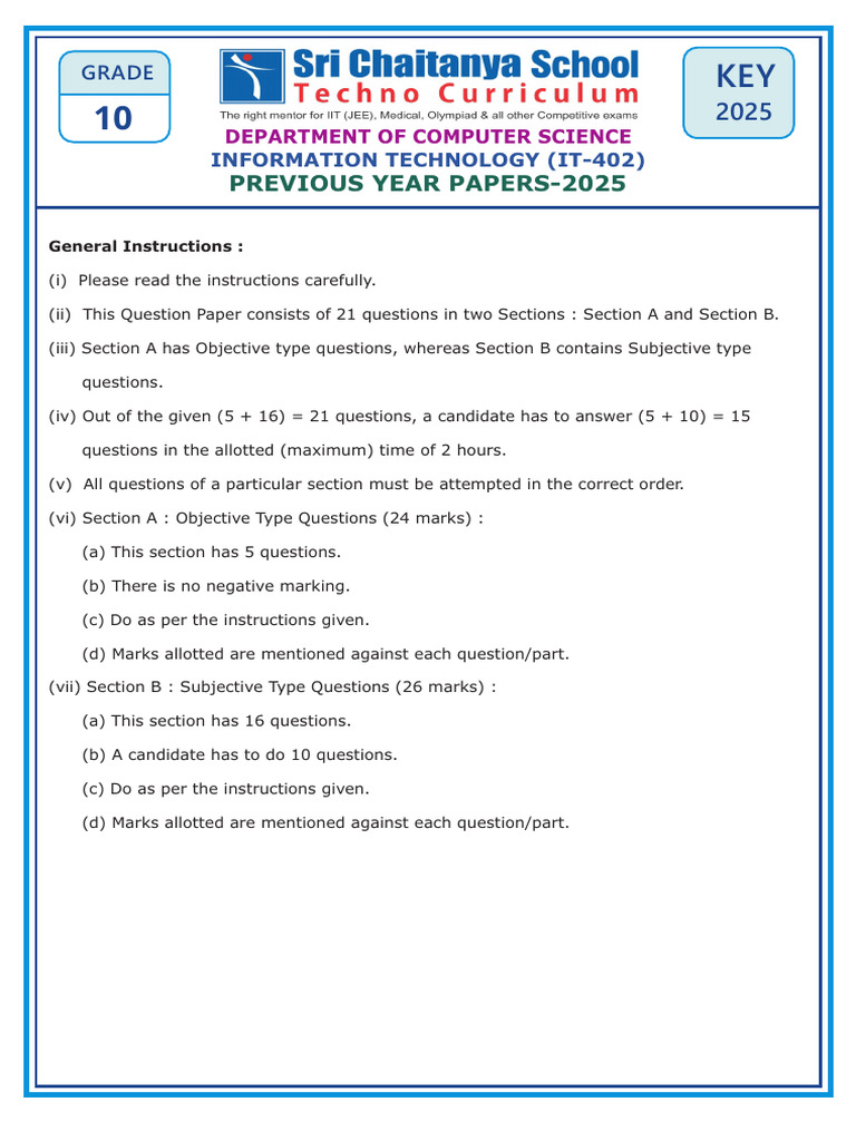 Grade 10 IT 2025 QP Key | PDF | Spreadsheet | Computer Keyboard
