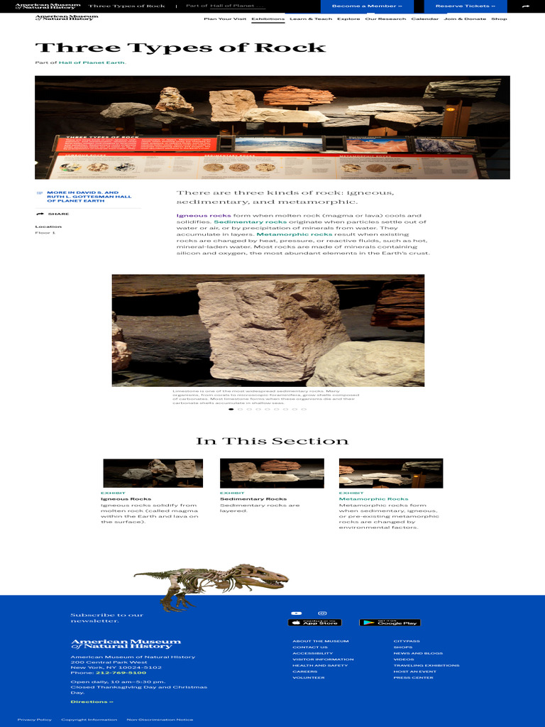 Three Types of Rock Igneous, Sedimentary & Metamorphic AMNH | PDF ...