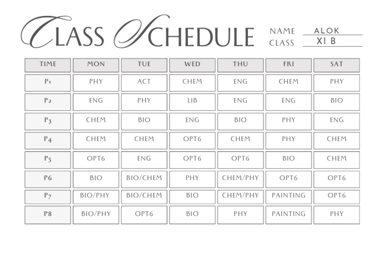 Lass Chedule: Name Class | PDF