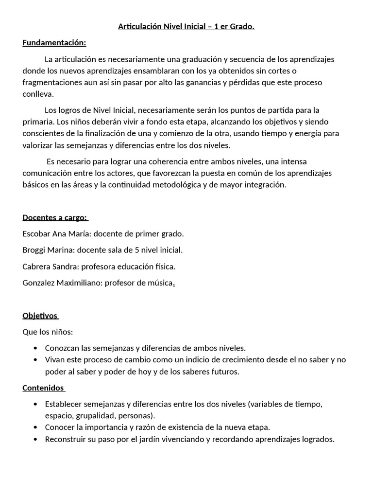 Articulación Nivel Inicial | PDF | Educación de la primera infancia ...