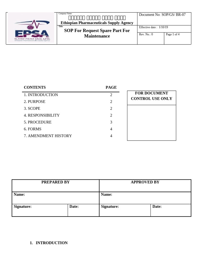 SOP 6 Request Spare Part For Maintenance | PDF