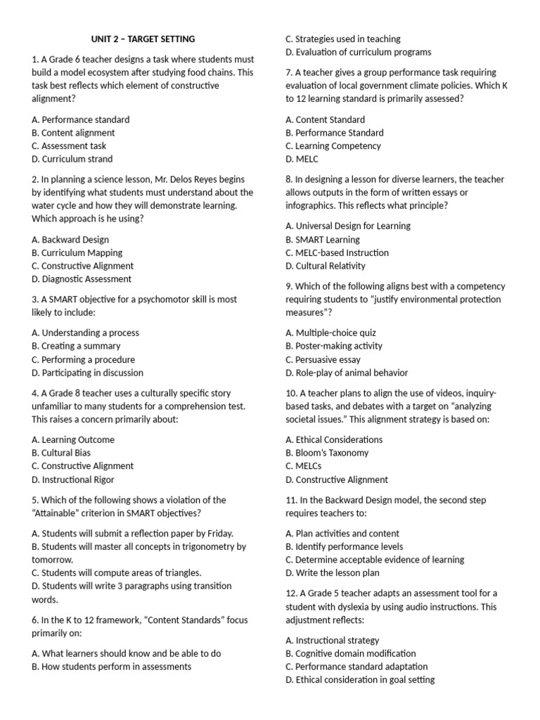Quiz - Unit 2 | PDF | Educational Assessment | Behavior Modification