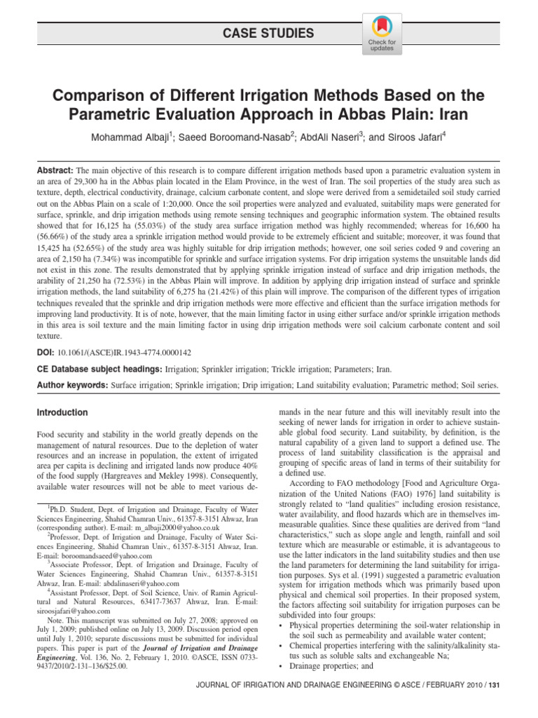 Albaji Et Al 2009 Comparison of Different Irrigation Methods Based On ...