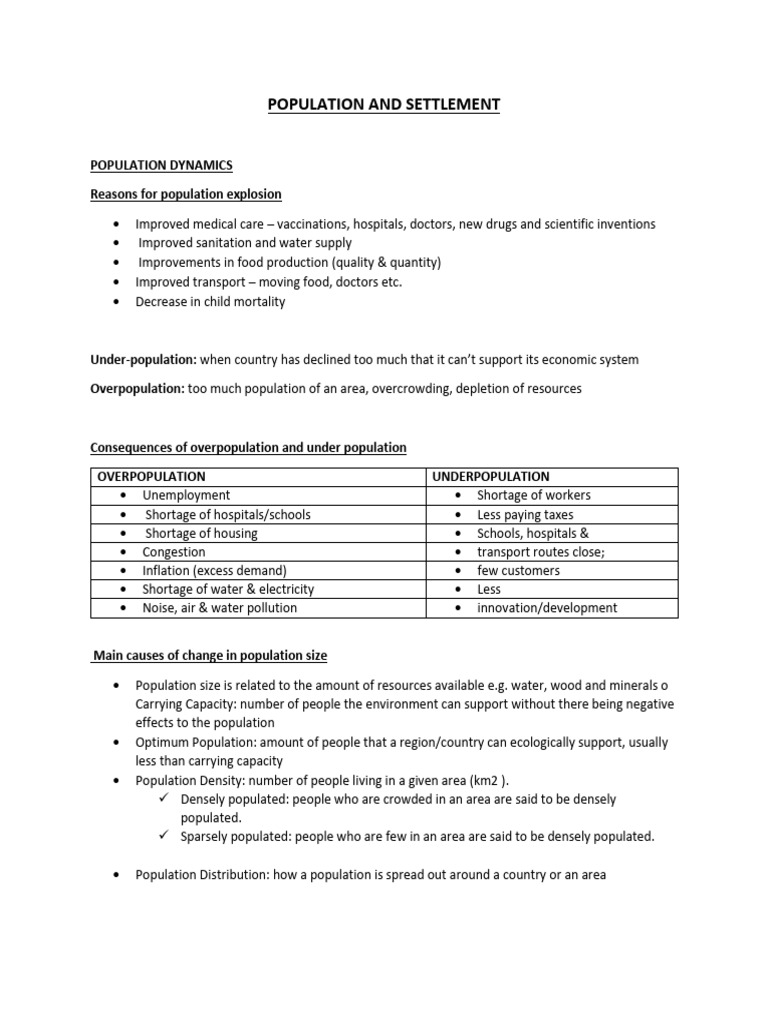 Population and Settlement Notes | PDF | Human Migration | Urban Sprawl