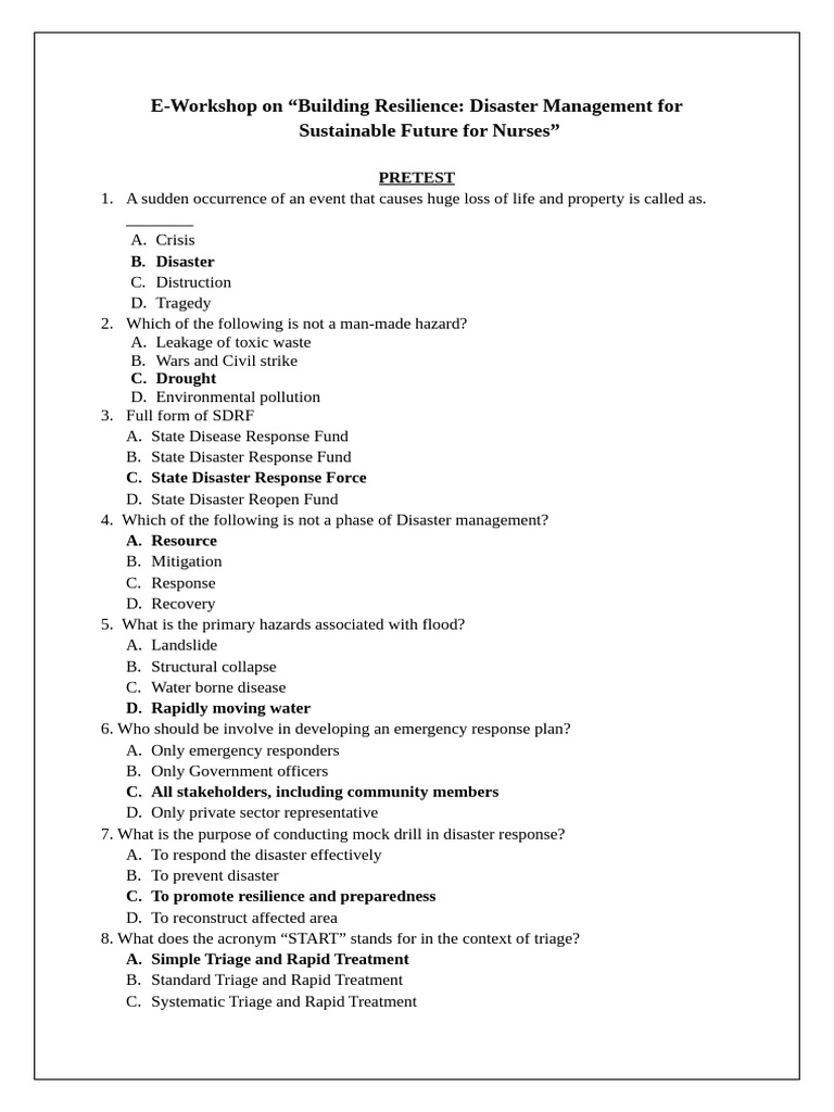 Pre Test Questions | PDF | Emergency Management | Emergency