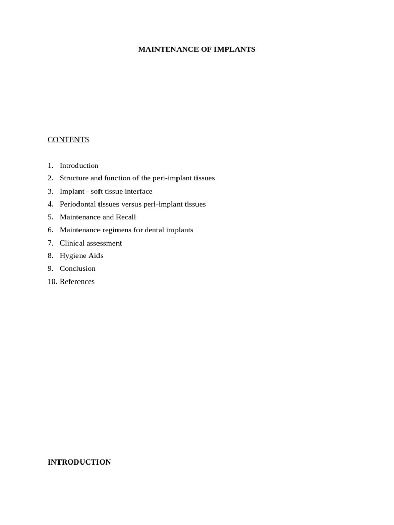Maintenance of Implants | PDF | Dental Implant | Periodontology