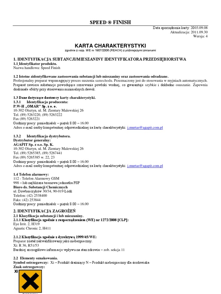 Finish Karta Charakterystyki EKSPORTER PDF