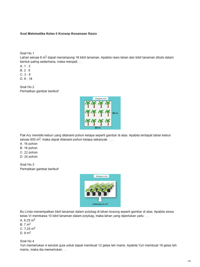 Soal Matematika Kelas 6 Konsep Kesamaan Rasio (Kurikulum Merdeka) | PDF