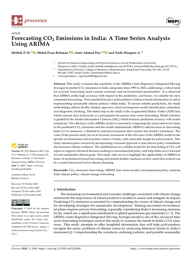 Forecasting CO2 Emissions in India A Time Series A | PDF ...
