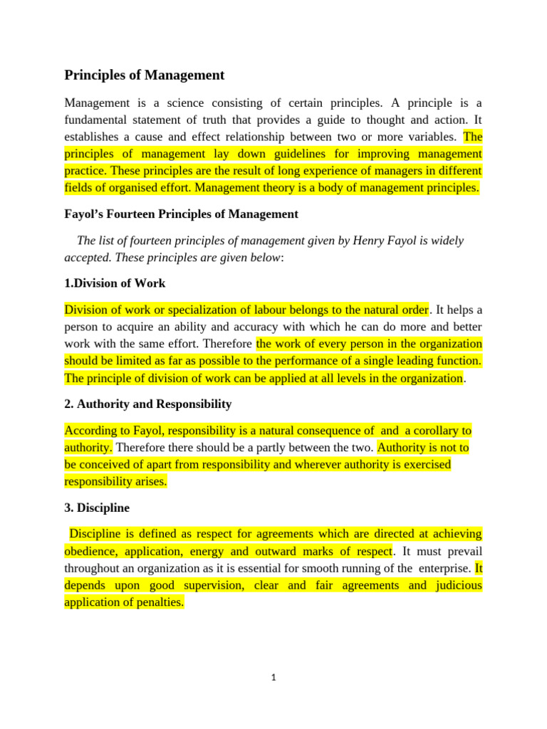 Henry Fayols - Principles of Management | PDF