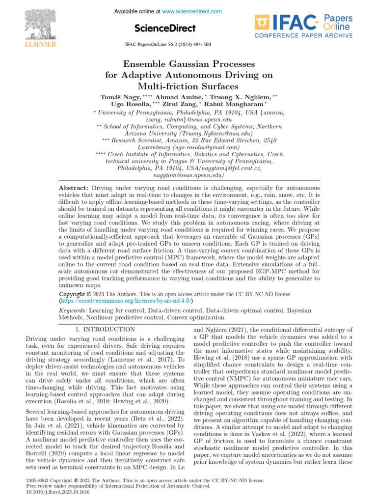 Ensemble Gaussian Processes For Adaptive Autonomous Driving On Multi ...