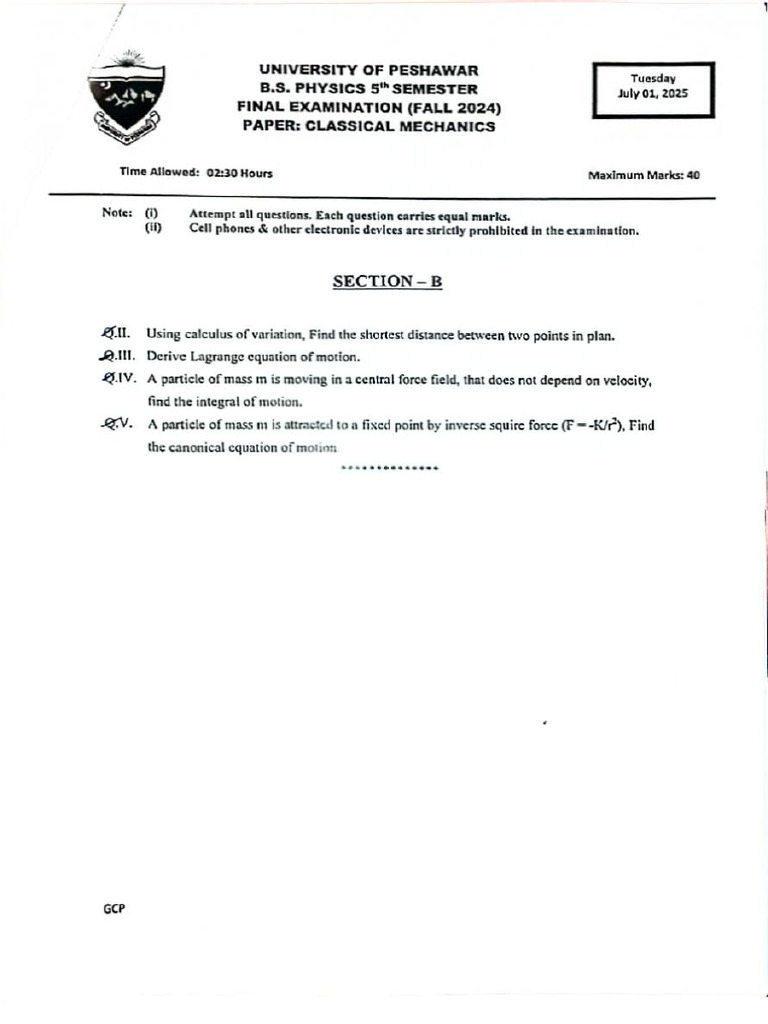 Classical Mechanic Paper | PDF