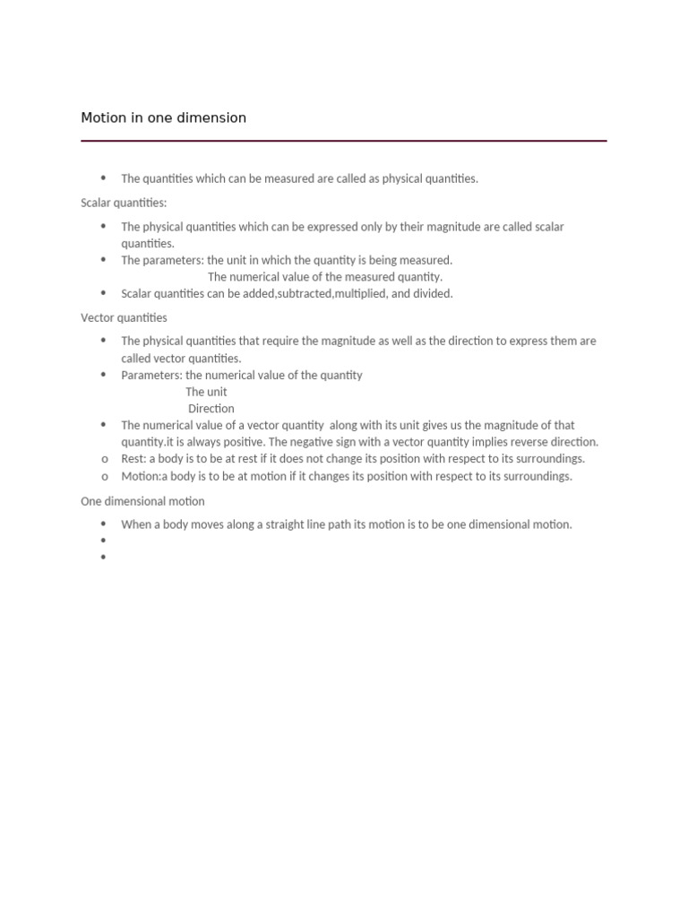 Motion in One Dimension | PDF