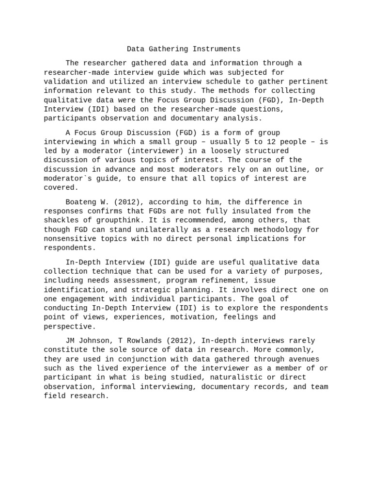 Data Gathering Instruments | PDF