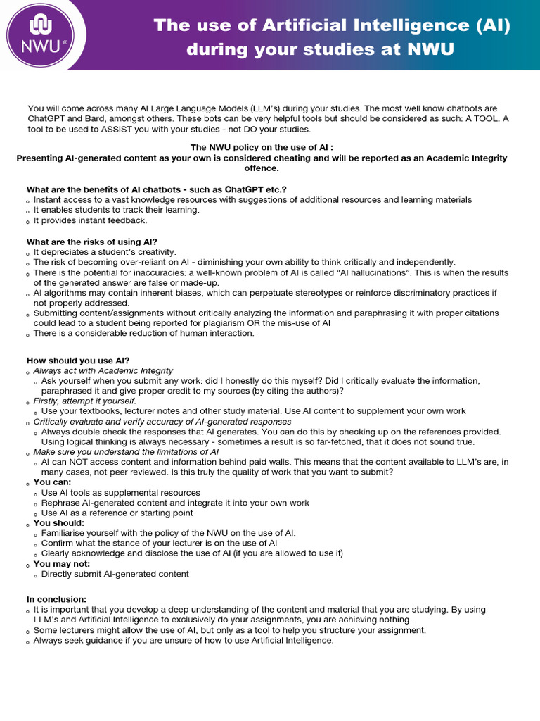 The Use of AI During Your NWU Studies | PDF | Artificial Intelligence ...