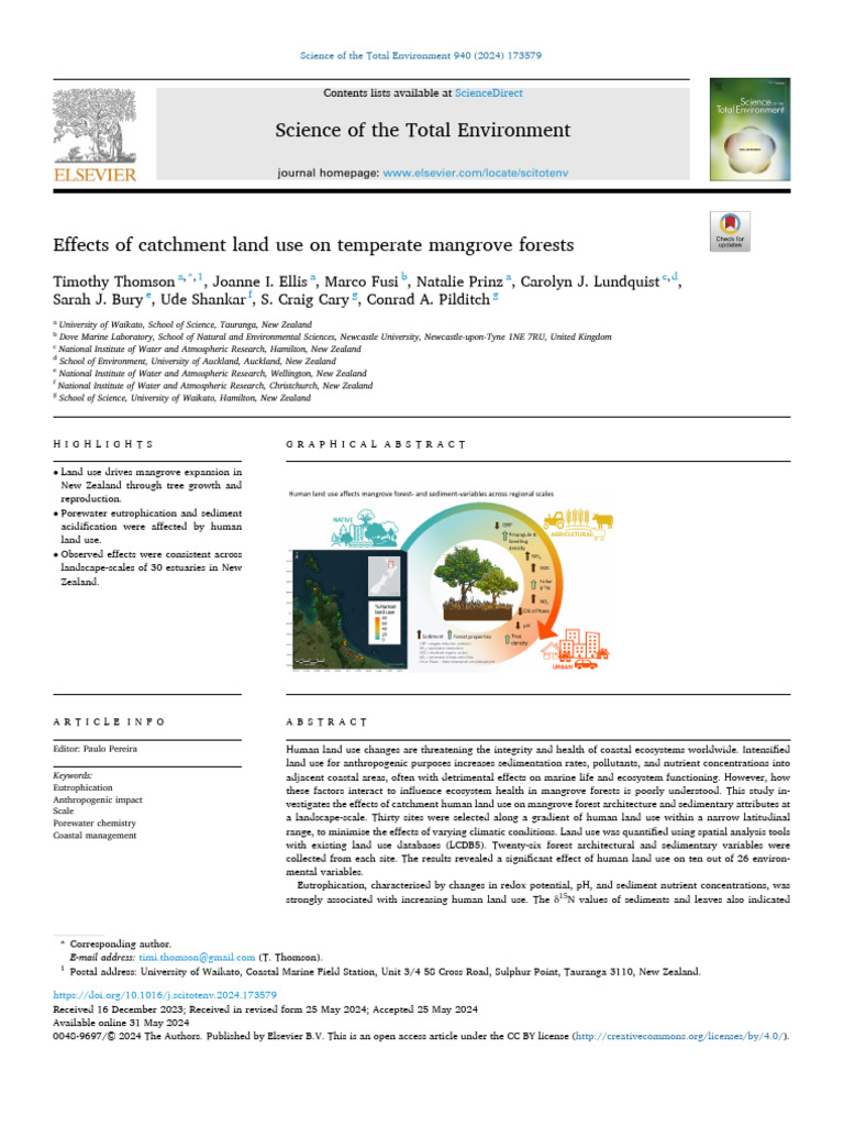 Effects of Catchment Land Use On Temperate Mangrove Forests | PDF ...