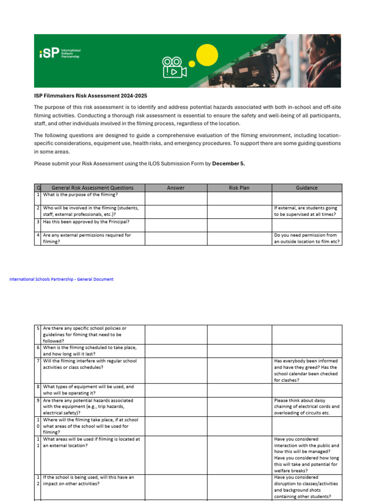 F1 Secondary Flimaking Group Risk Assesment | PDF | Safety | Risk ...