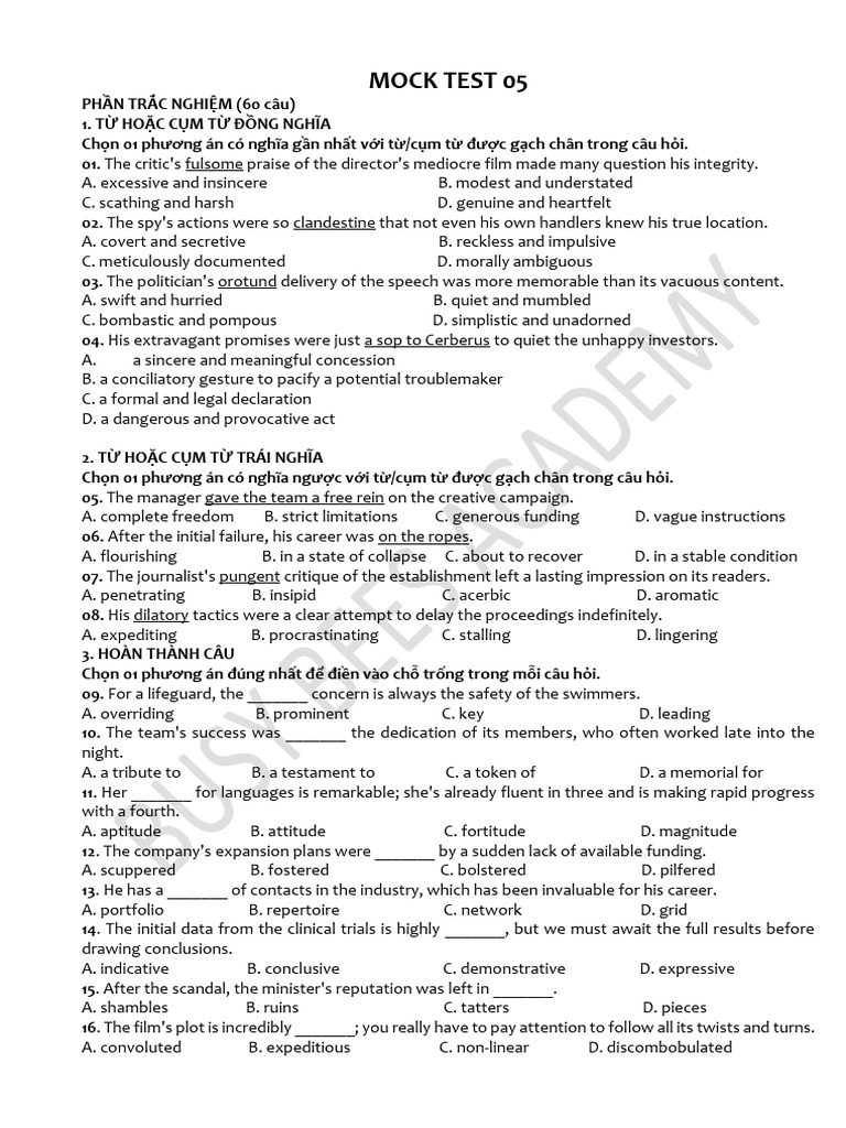 Mock Test 5 | PDF | Narcissism | Mental Health
