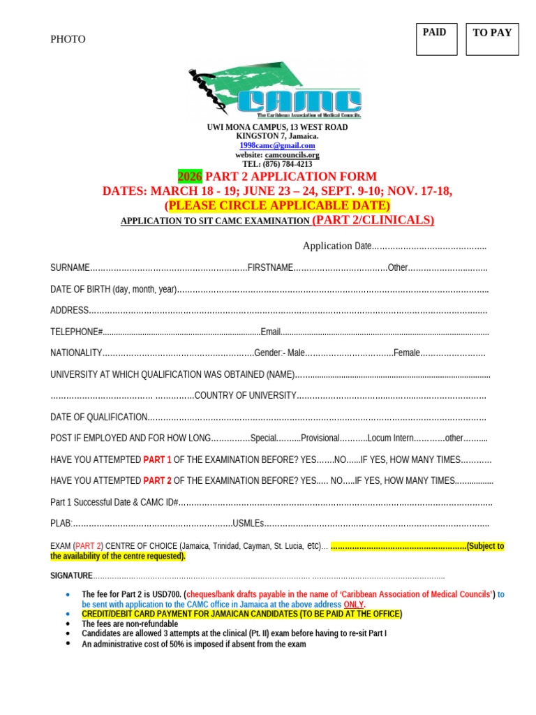 Camc 2026 Part 2 Application Form | PDF | Payments | Banking