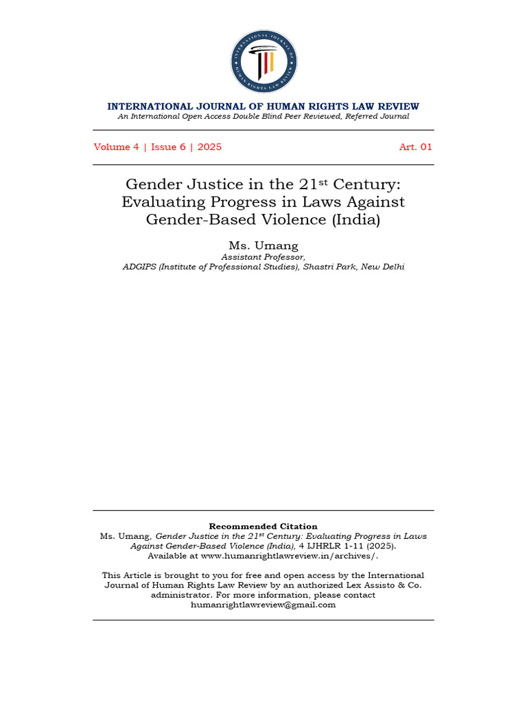 Gender Justice in The 21st Century Evaluating Progress in Laws Against ...