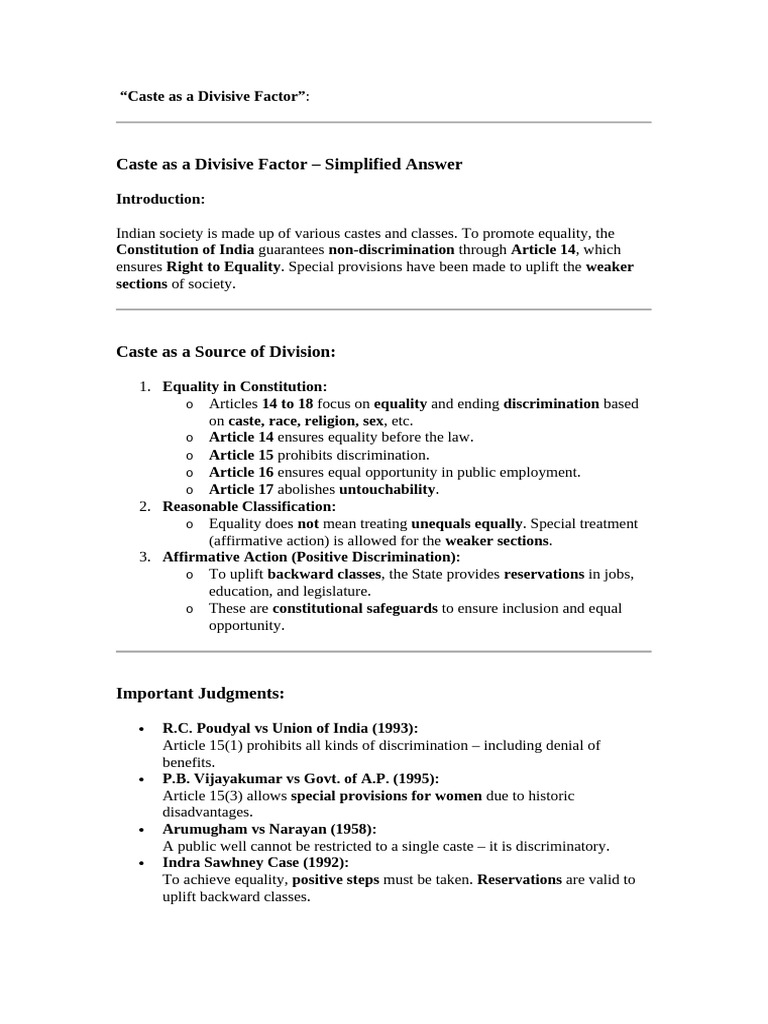 Caste As A Divisive Factor | PDF | Dalit | Caste