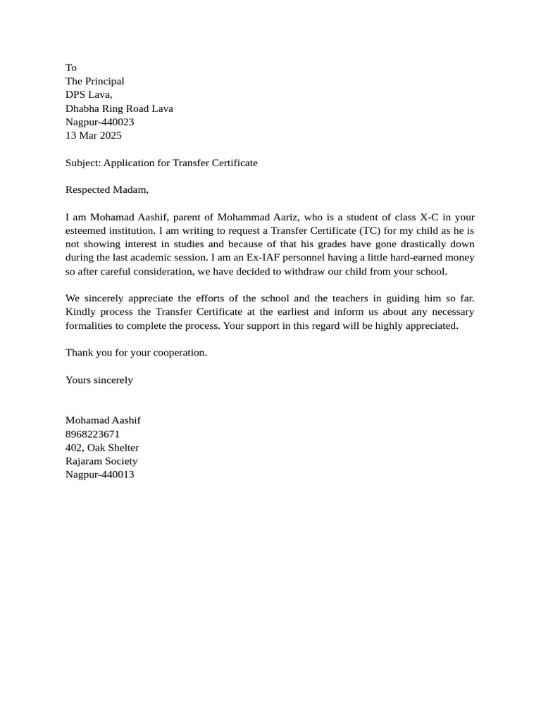 Application For TC Dps | PDF