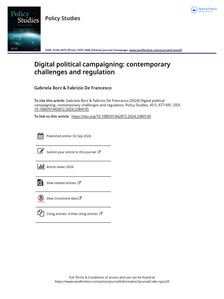 Digital Political Campaigning Contemporary Challenges and Regulation ...