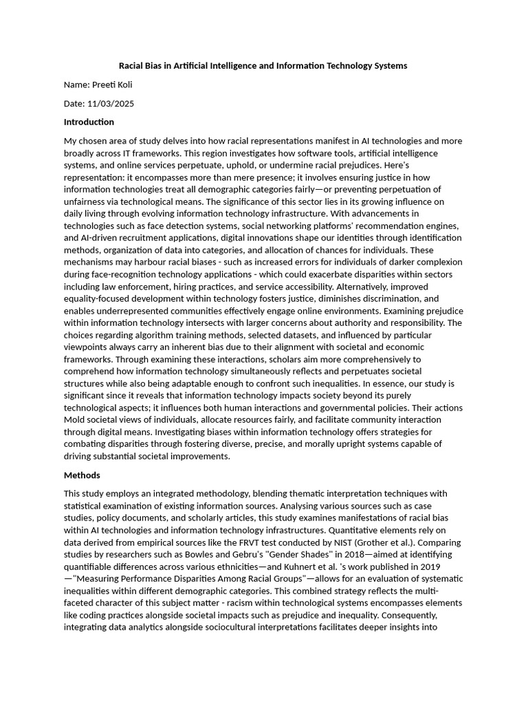 Racial Bias in Artificial Intelligence and Information Technology ...