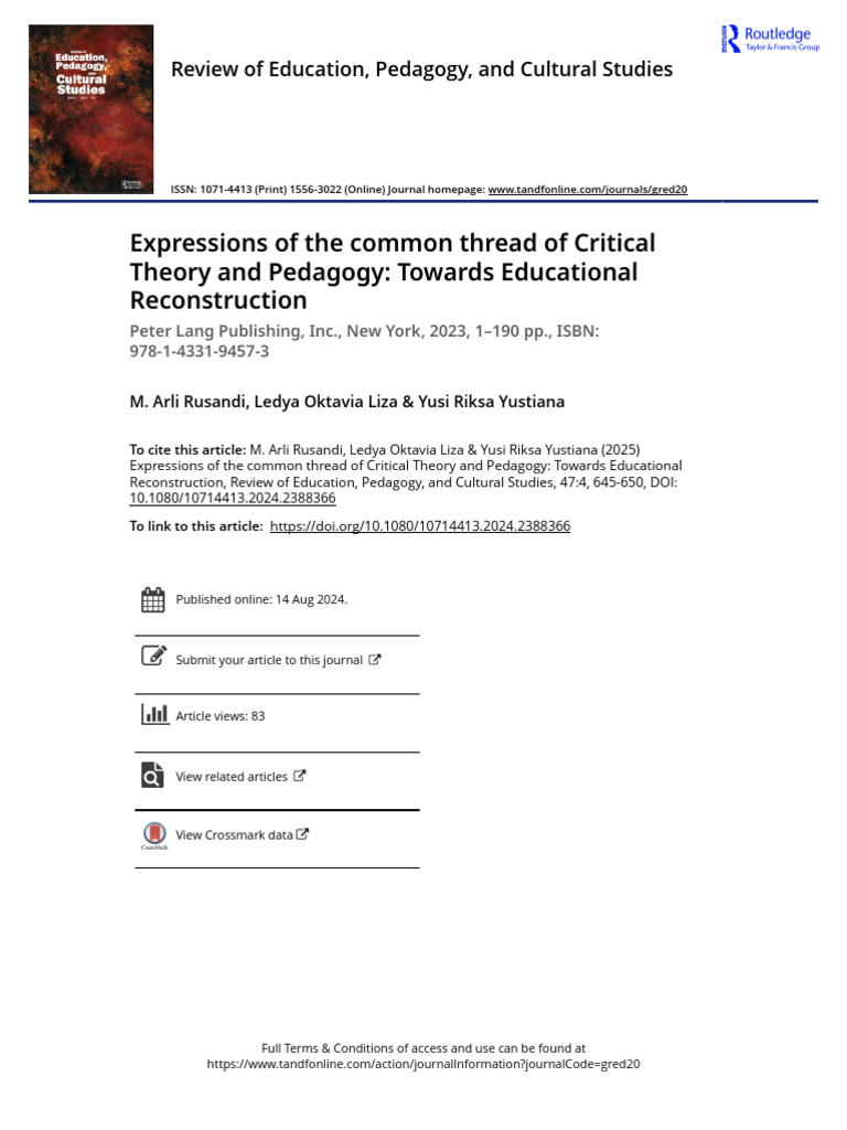 Book Review - Expressions of The Common Thread of Critical Theory and ...