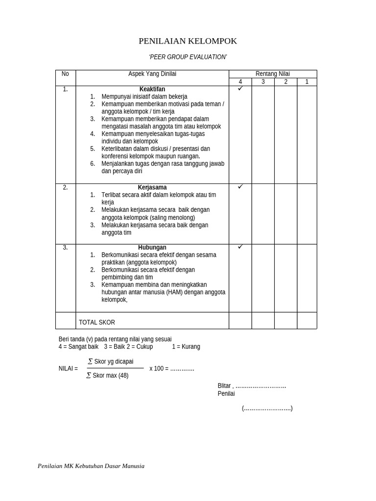 Lampiran - Form Penilaian KDM | PDF