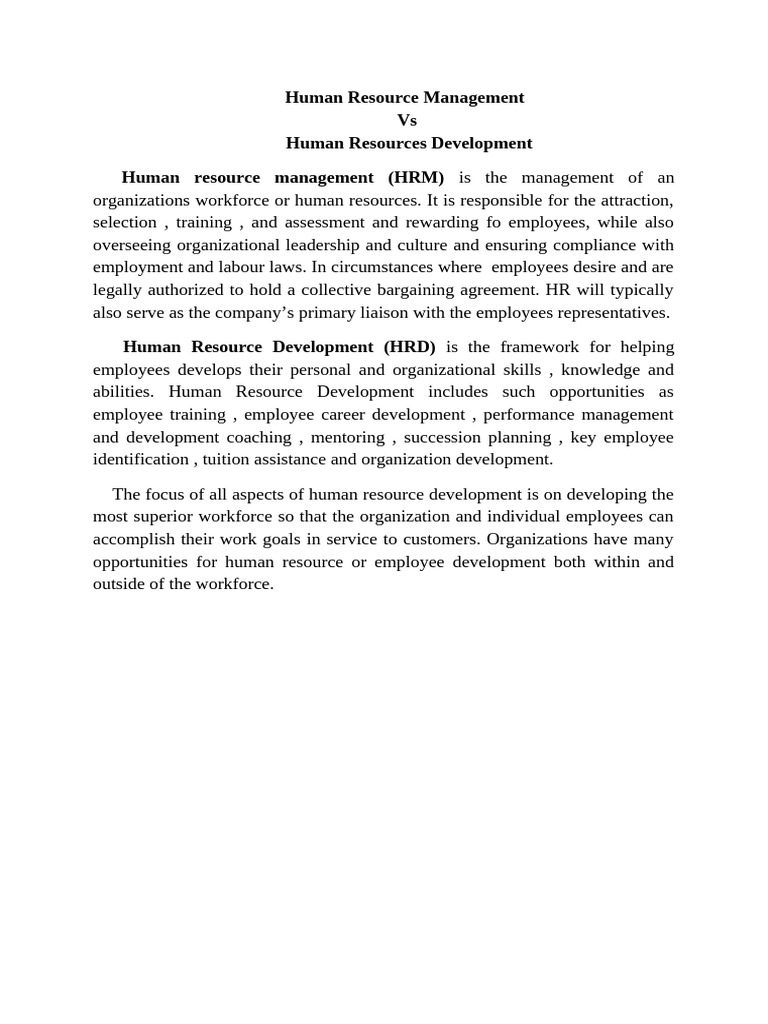 Human Resource Management Vs Human Resource Development | PDF