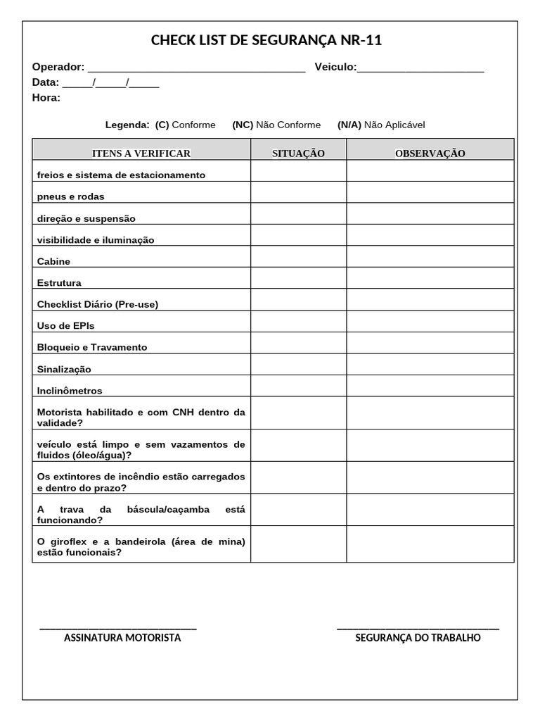 Check List de Segurança NR | PDF