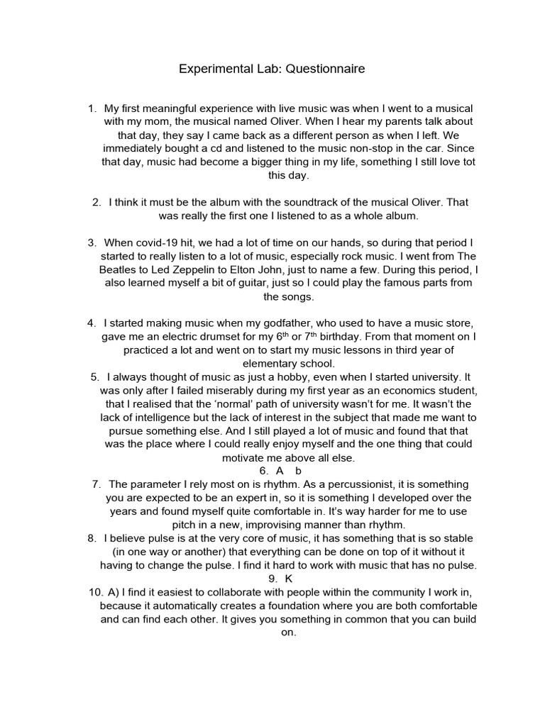 Experimental Lab Questionnaire | PDF