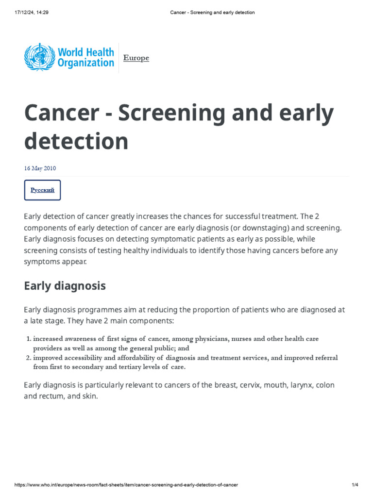Cancer - Screening and Early Detection | PDF | Screening (Medicine ...