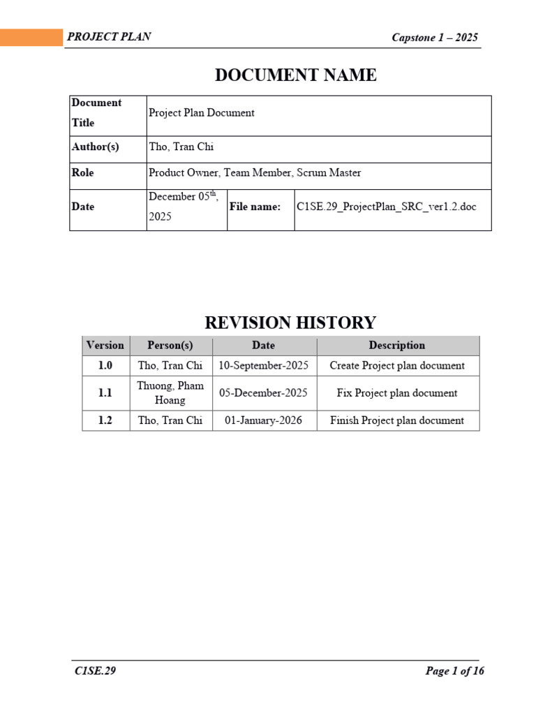 2.C1SE.29 ProjectPlan SRC Ver1.2 | PDF | Software Development Process ...
