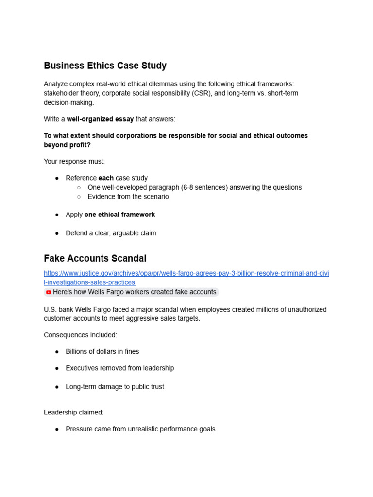 Marcus Vergara - Business Ethics Case Study | PDF | Corporate Social ...