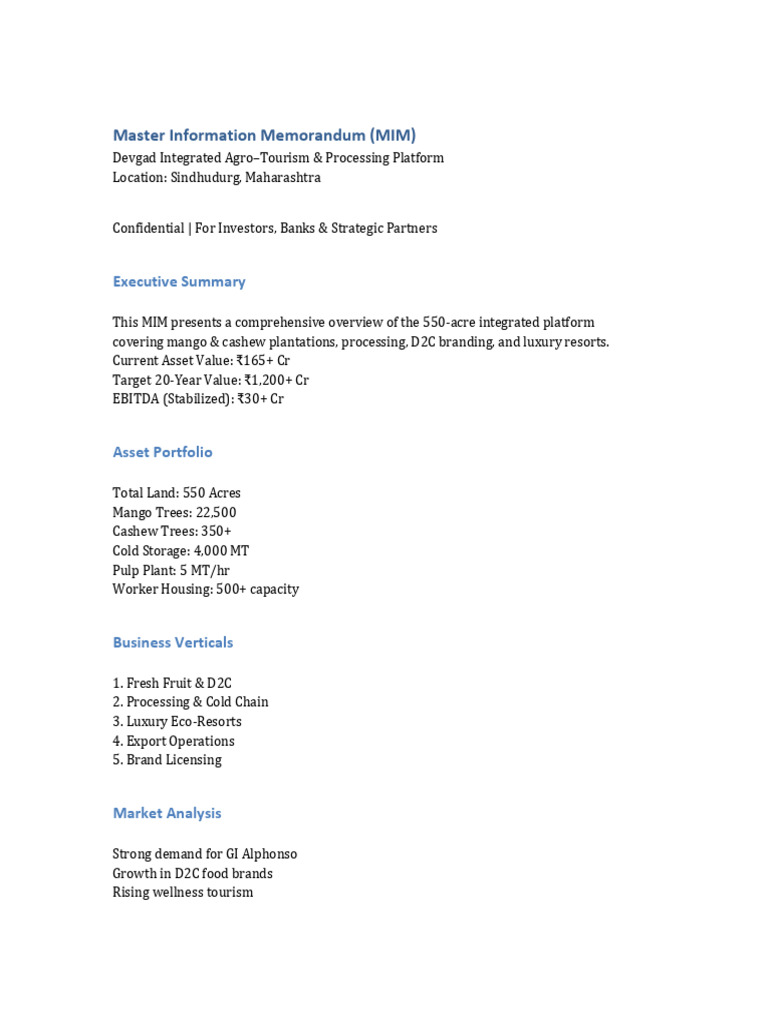 Document 11 - Devgad Estate Master Information Memorandum (MIM) | PDF