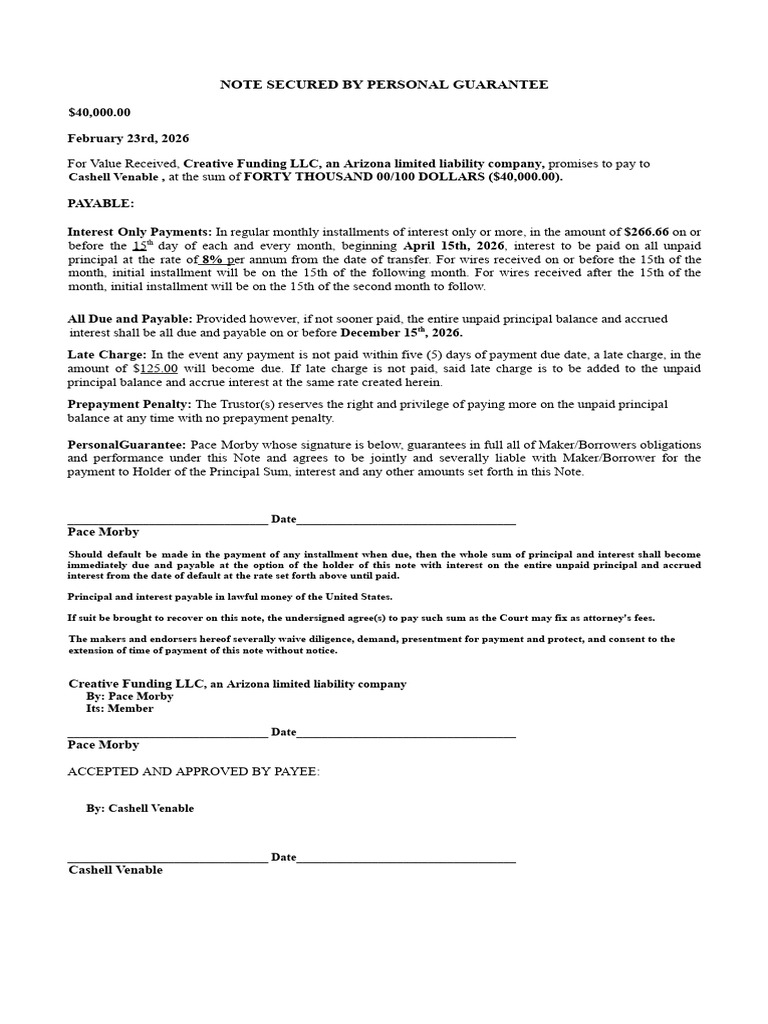Cashell Venable Note | PDF | Interest | Payments