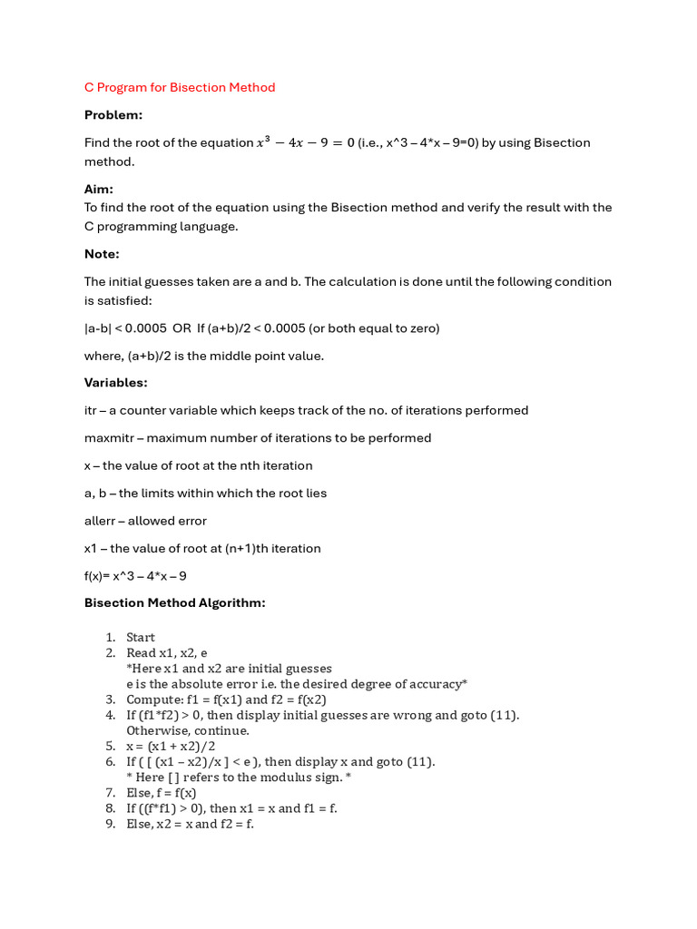 C Program For Bisection Method | PDF | Computer Programming ...