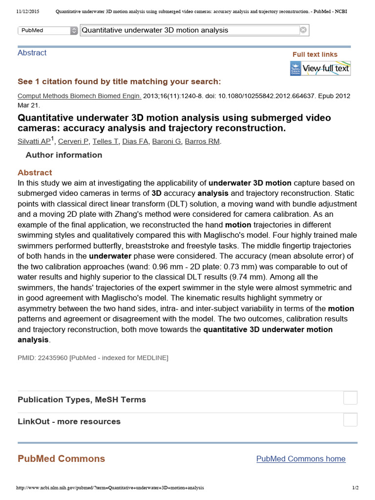 Quantitative Underwater 3D Motion Analysis Using Submerged Video ...