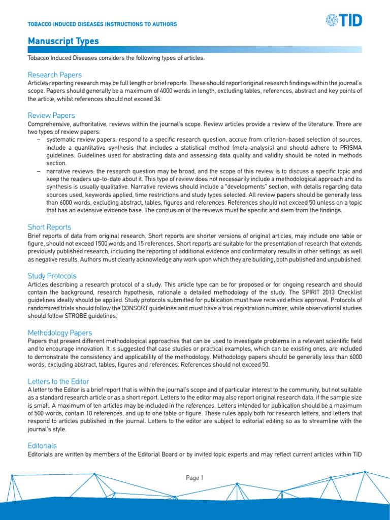 Tid Instructions To Authors | PDF | Systematic Review | Methodology