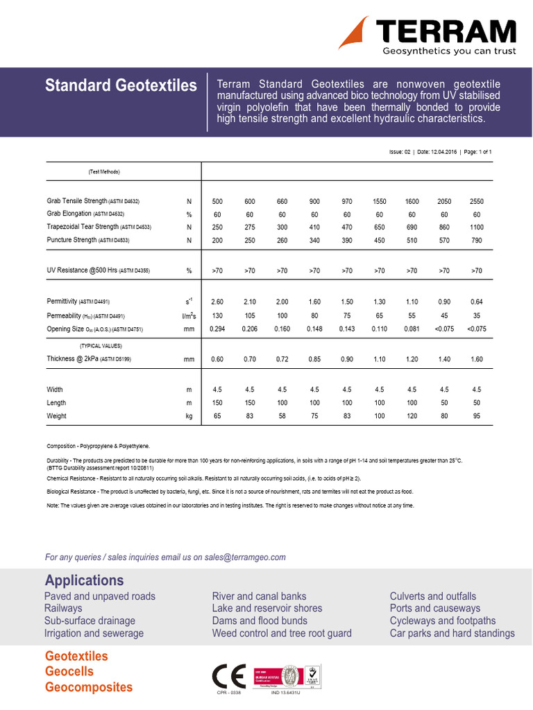 Terram Geotextile DataSheet ASTM Standards | PDF | Building Materials ...