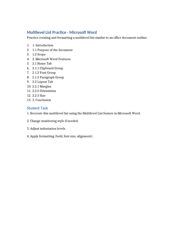 Multilevel List Practice | PDF