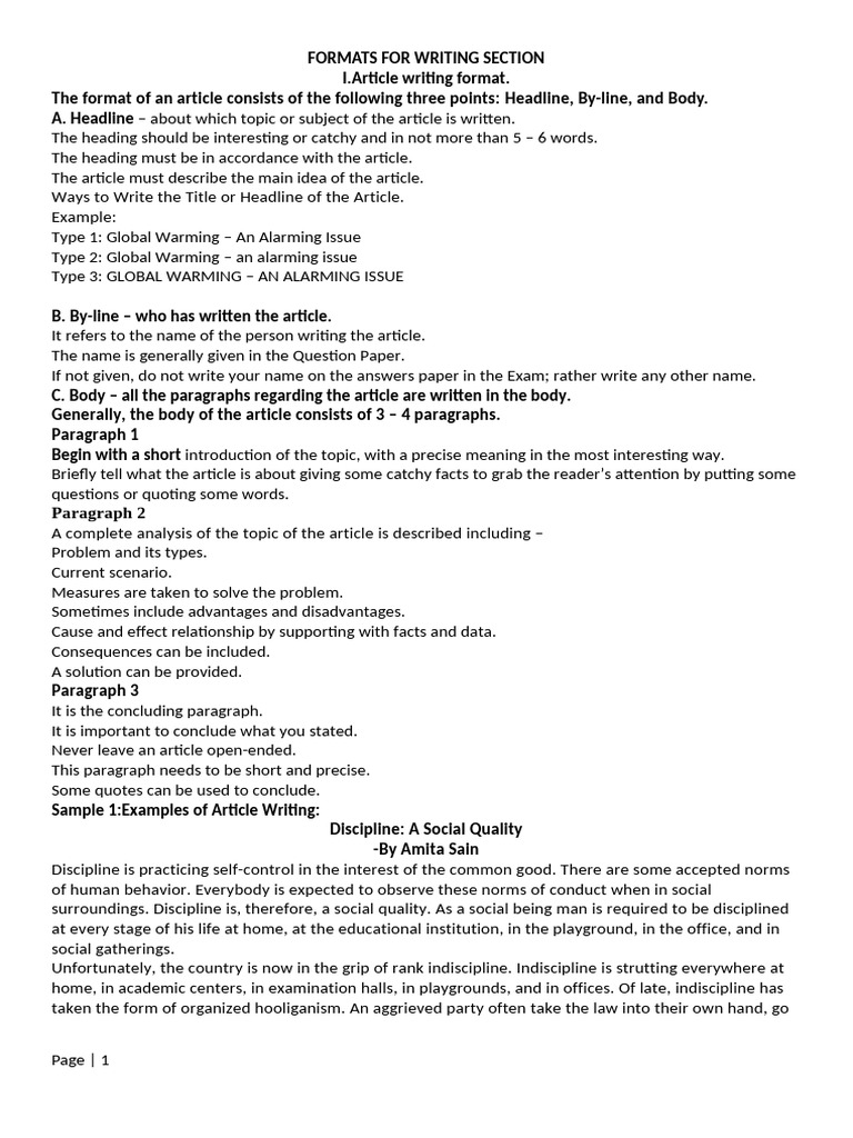 Writing Formats in English Class X | PDF | Parking