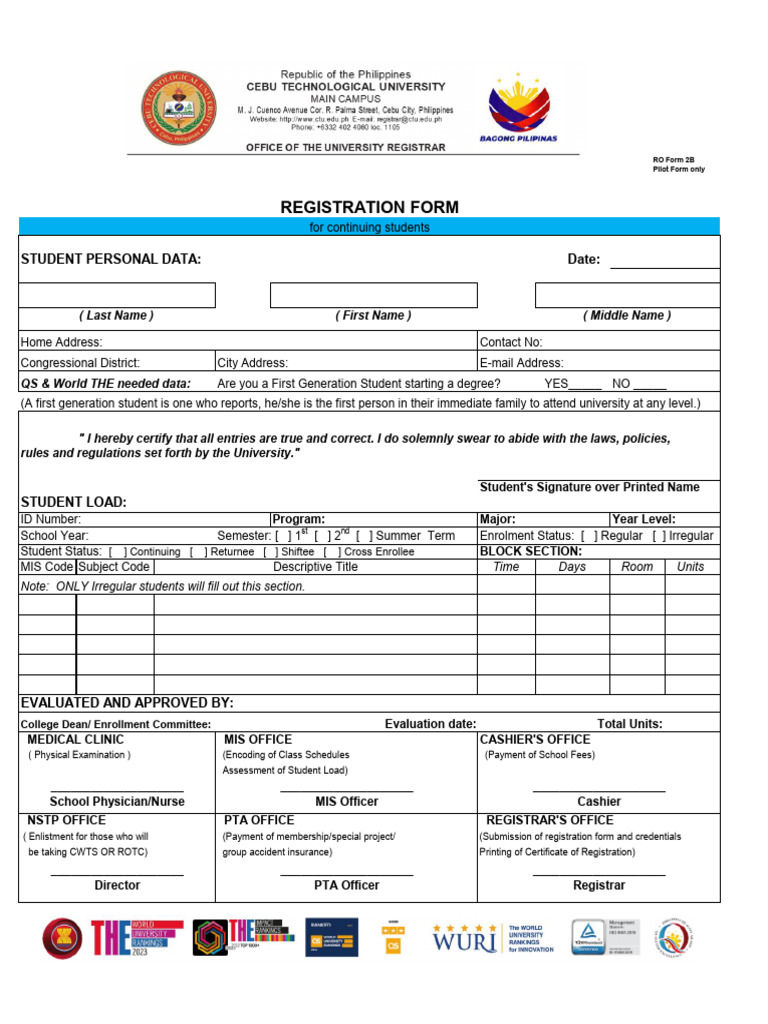 Ctu Enrolment Form Old | PDF | Health Care | Social Programs