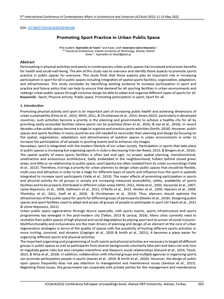 Promoting Sport Practice in Urban Public Space | PDF | Sports | City