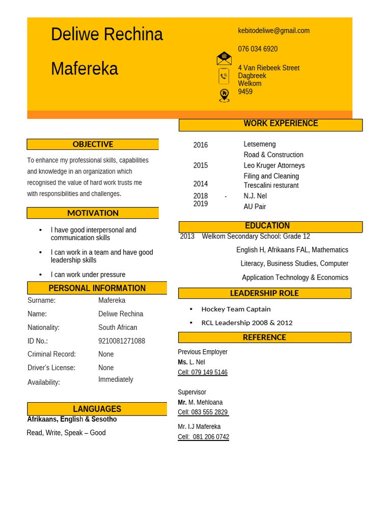 CV Deliwe Rechina Mafereka 2025-04-10-1 | PDF