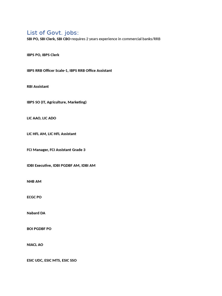 List of Govt Jobs | PDF