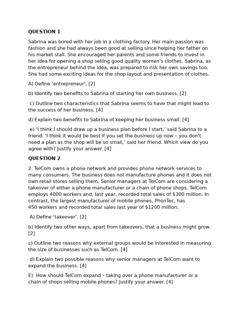 End of February Test Form 1 Business Studies | PDF