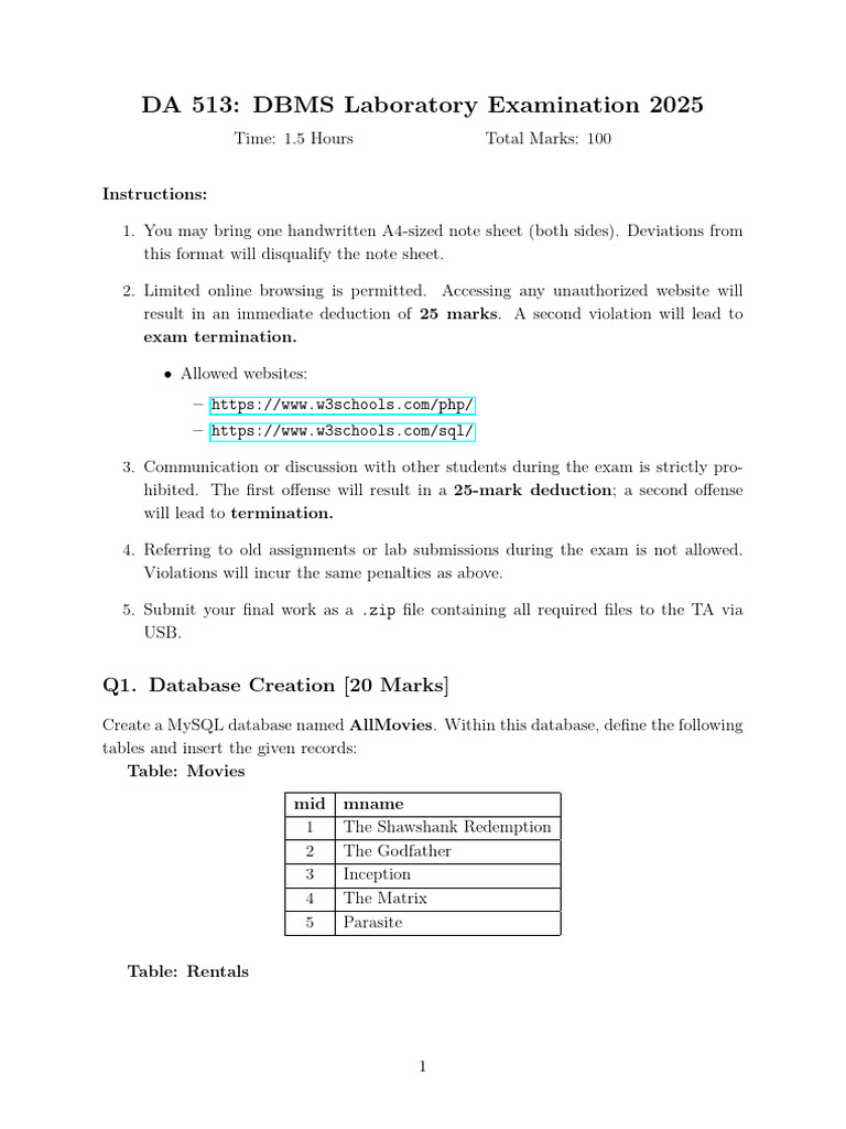 DBMS - DA - 513 - Lab - Exam - 2025 1 | PDF | Databases | Computer Data